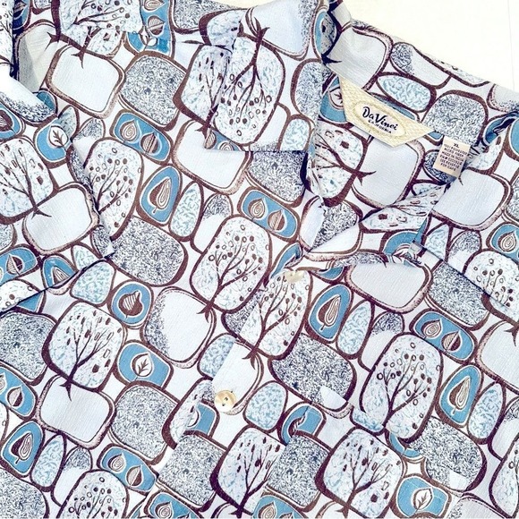 DaVinci California Men's Blue Geometric Trees Hawaiian Button Down Shirt Size XL - Picture 1 of 9